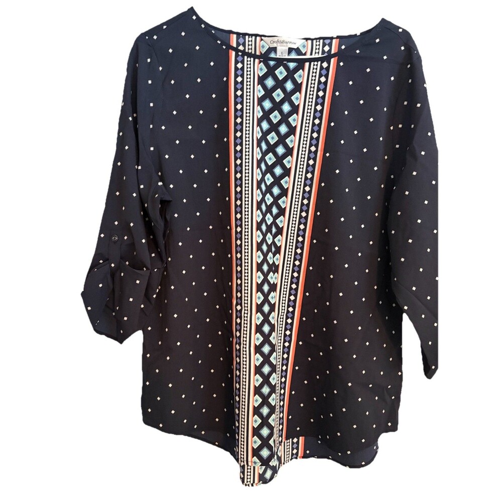 Croft & Barrow Navy Top Large Diamonds career workwear modern casual stylish